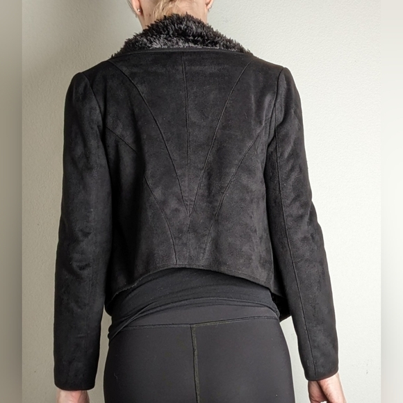 Black suede shearling cropped‎ jacket, vintage style, Pico 1988 size S - Picture 4 of 16